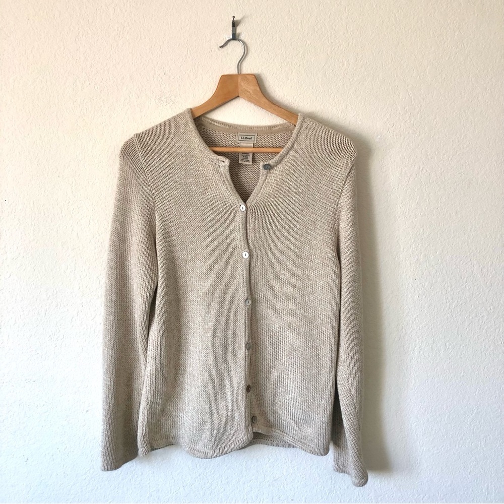 L.L. Bean Beige Rib Knit Cardigan - Women's Medium
